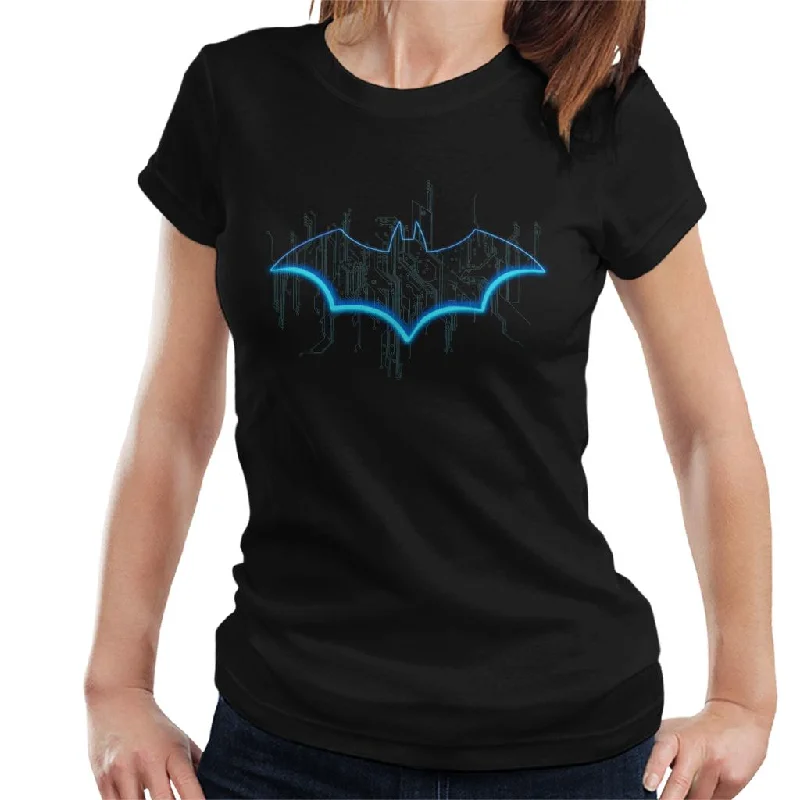 Batman Neon Blue Bat Symbol Women's T-Shirt Cozy Warm Stylish