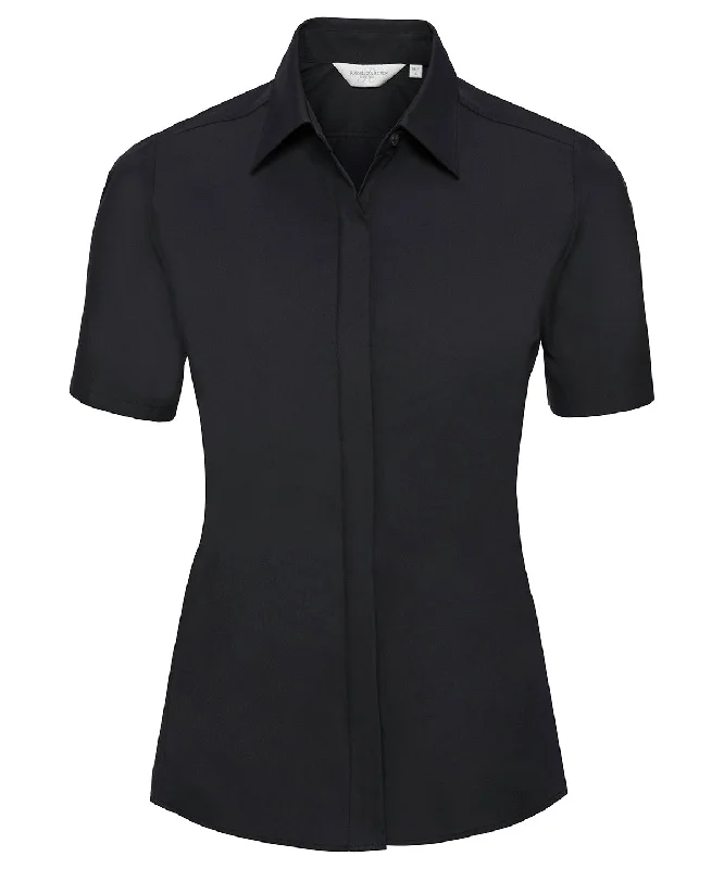 Black - Women's short sleeve ultimate stretch shirt Striped Floral Plaid