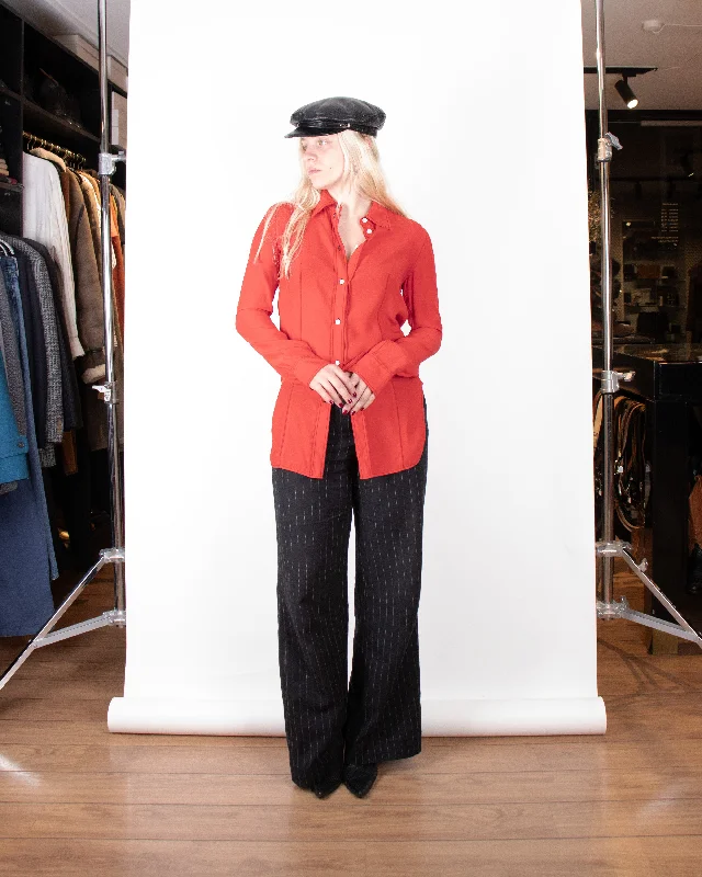 F/W 2015 Celine Phoebe Philo-Era Red Silk Shirt XS Plaid T-Shirt Polka Dot Checkered