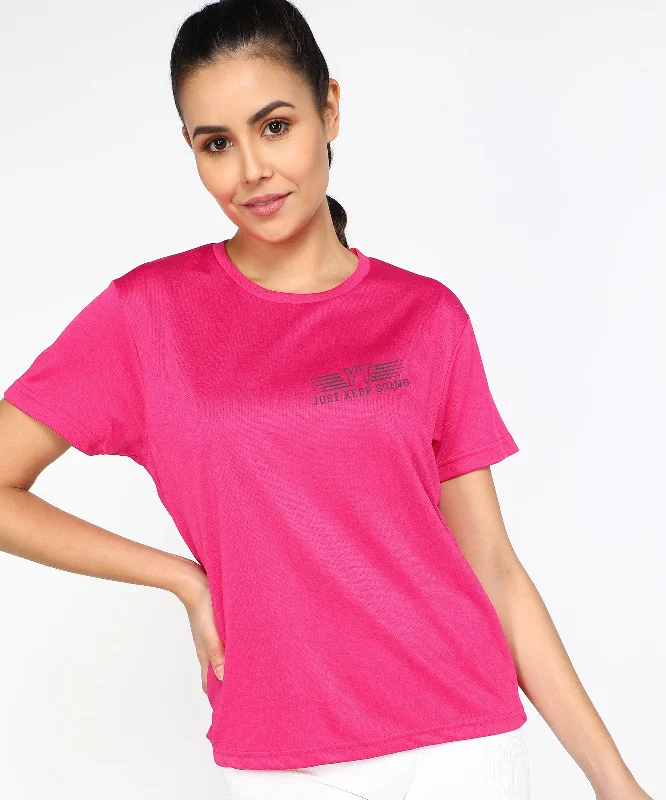 Young Trendz Womens Round Neck Half Sleeve Pocket Printed Sports Tshirt (Pink) Sequined Glittery Shiny
