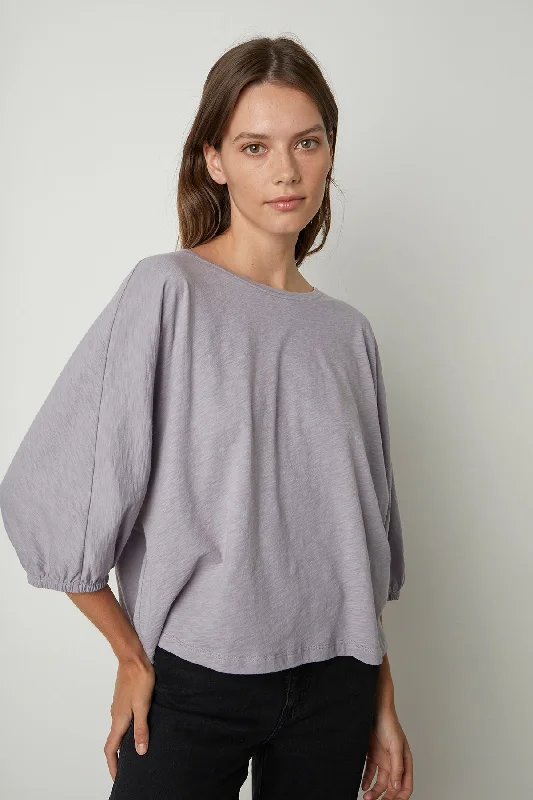 CORRY PUFF SLEEVE TEE Hooded Caped Shawl Collar