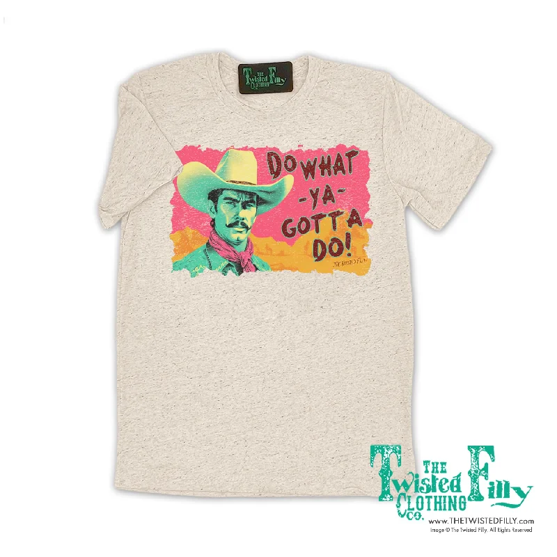 Do What Ya Gotta Do - S/S Adult Crew Neck Tee - Oatmeal Print Jacquard Patchwork