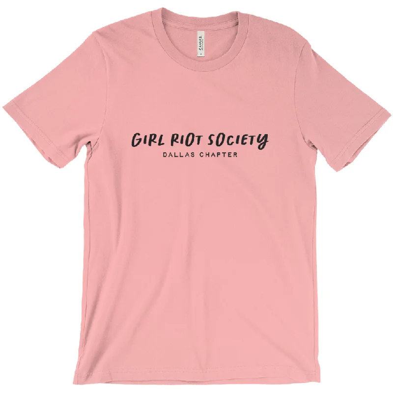 Girl Riot Society Text Only - Dallas Chapter - Solid T Shirt Welt Pockets Slit Pockets Flap Pockets