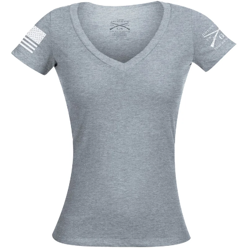 Grunt Style Women's Basic V-Neck T-Shirt - Dark Heather Gray Knit Fabric Woven Fabric Fleece Fabric