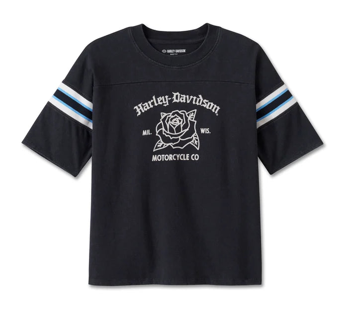 Harley-Davidson® Women's Old English Rose Boxy Tee Fleece Nylon Spandex