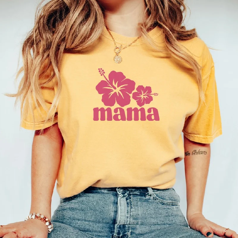 Hibiscus Mama • Mustard Comfort Tee Cashmere Blend Cotton Blend Poly Blend