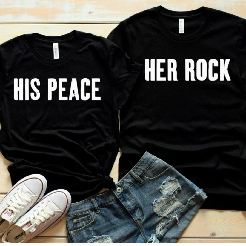 His Peace Her Rock Funny Shirts for Couple Satin Blend Silk Blend Wool Blend