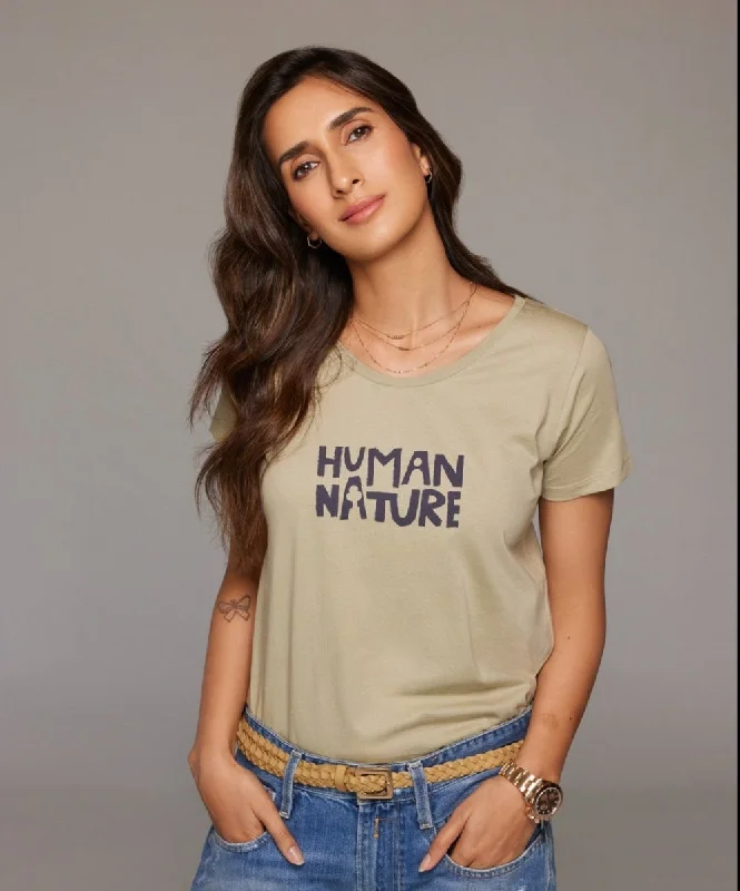 Human Nature Womens Organic Cotton T-shirt | Sage Mesh Blend Leather Blend Suede Blend