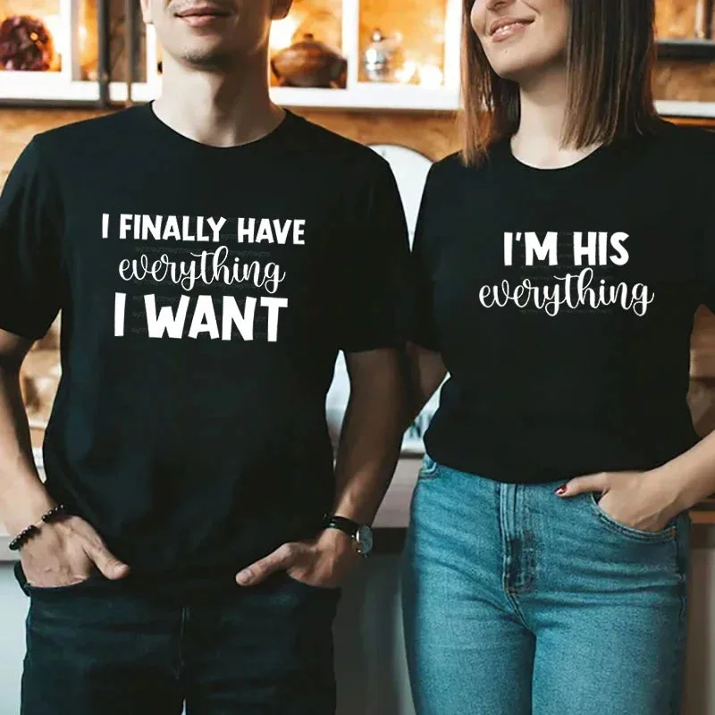 I'm His Everything Funny His & Her T-shirts Rayon Fabric Velvet Fabric Corduroy Fabric