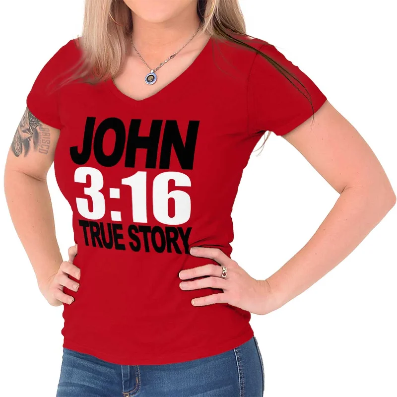 John 3:16 Junior Fit V-Neck T-Shirt Collared T-Shirt Boat Neck A-Line