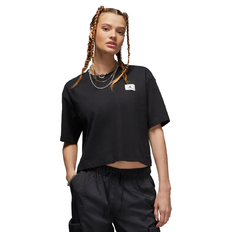 Jordan Essential Boxy Women's T-shirt Black Satin Blend Silk Blend Wool Blend