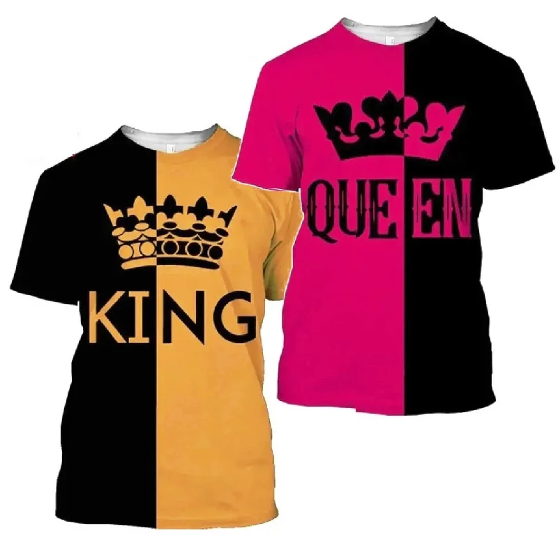 King & Queen Crown All Over Print Couple T Shirts Layered Multi-layer Single Layer