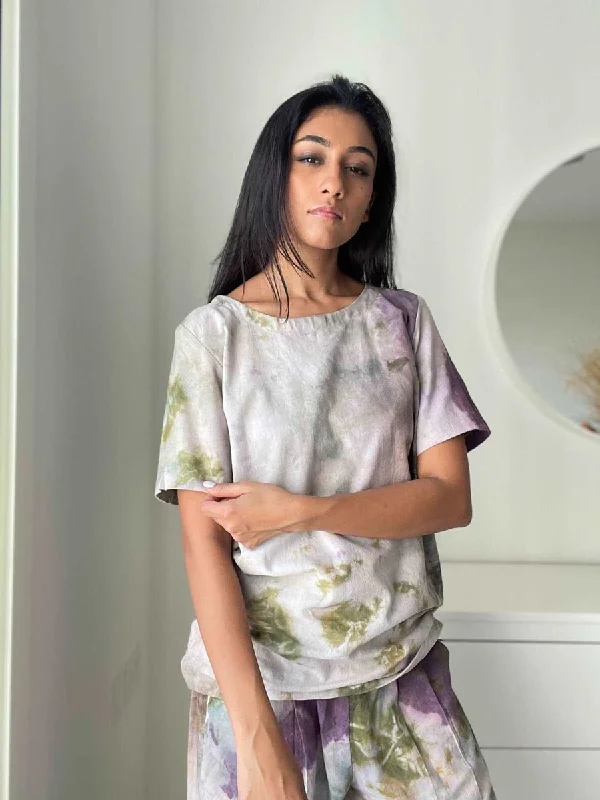 Tencel Womens T-Shirt Natural Dyed Houndstooth Herringbone Solid