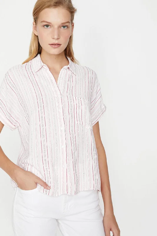 Women Pink Line Detailed Shirt Fashionable Trendy Casual