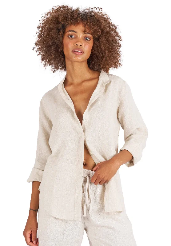 Lotus Sand Classic Linen Shirt with Mandarin Collar Thin T-Shirt Open Front Quick Dry