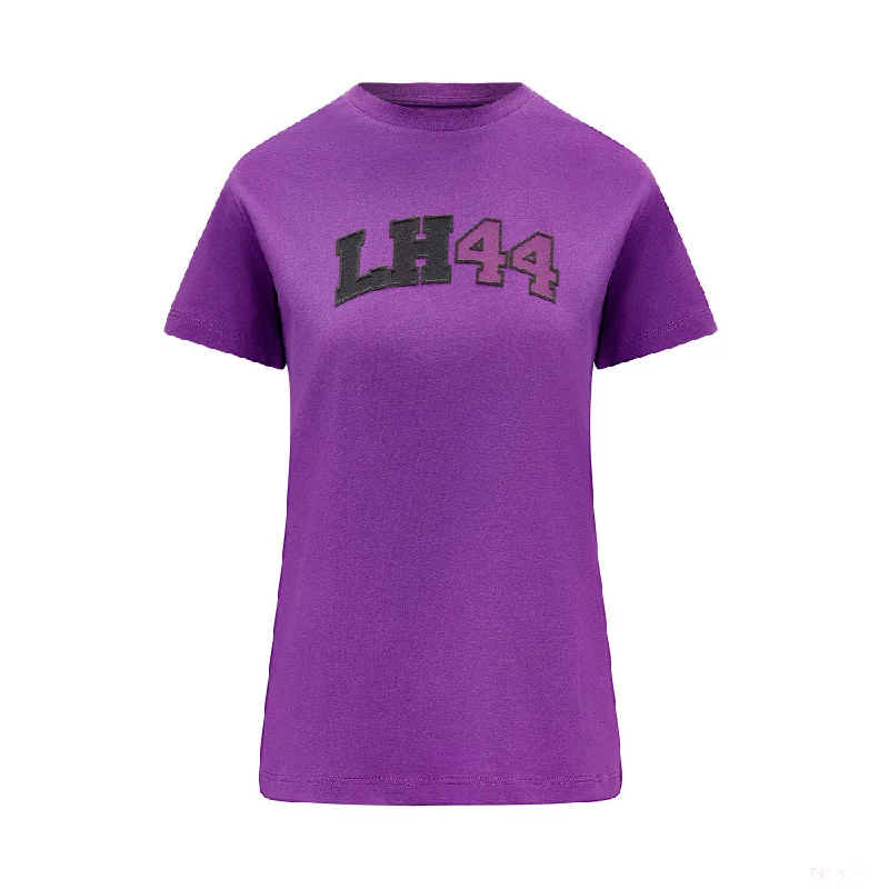 Mercedes Womens Lewis Hamilton Logo Tee, Purple Collared Crew Neck Turtle Neck