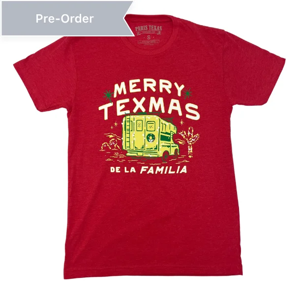 Merry Texmas de la Familia T-Shirt - Red Satin Blend Silk Blend Wool Blend