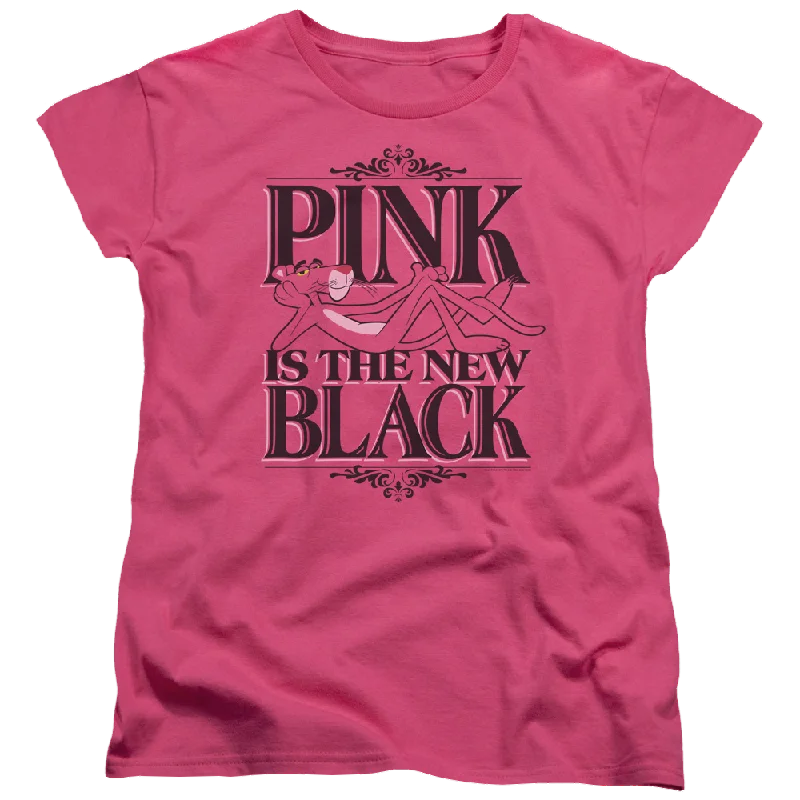 Pink Panther The New Black Women's T-Shirt Denim Fabric Leather Fabric Suede Fabric