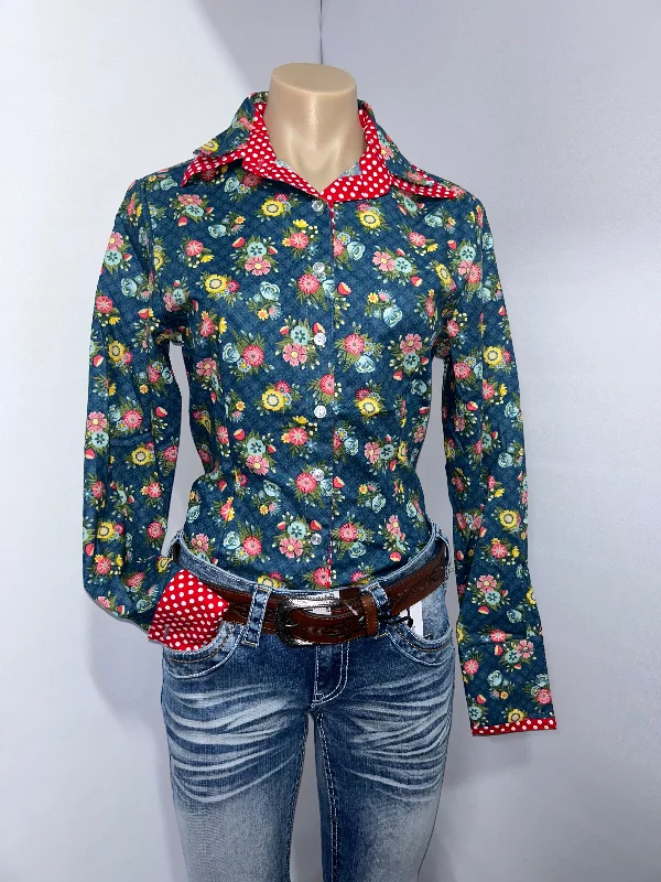 Netties Ladies Victoria Fitted L/S Shirt Notch Collar Peter Pan Collar Cowl Neck