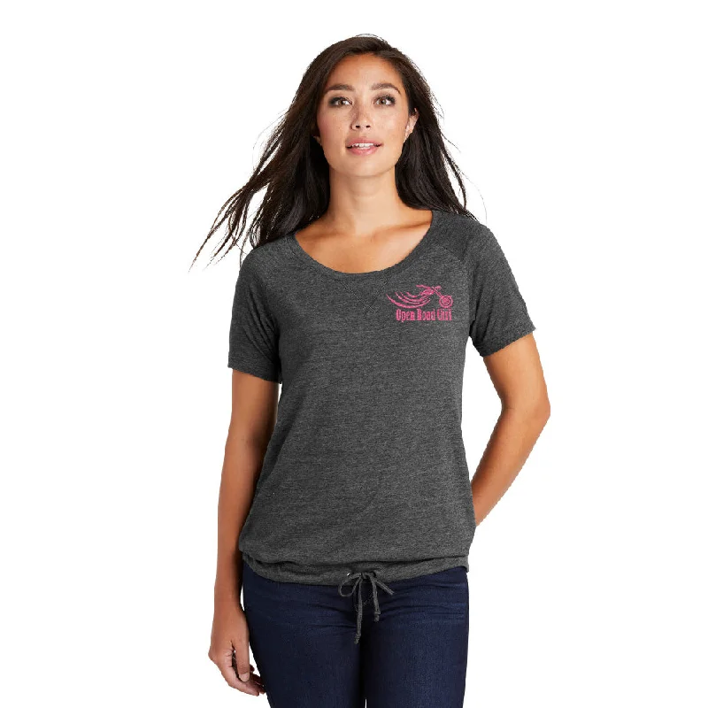 Open Road Girl Ladies Cinch Tee with Drawcords, 2 Colors Oversized T-Shirt Spandex breathable