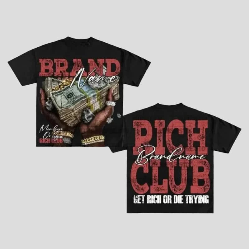 Oversized Graphic T Shirts - Rich Brandname Club Boxy Fit Fitted Loose