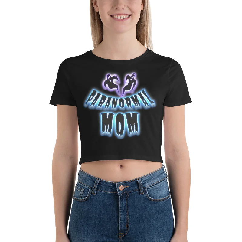 Paranormal Ghost Mom Poltergeist Mother's Day Women’s Crop Tee Mesh Blend Leather Blend Suede Blend