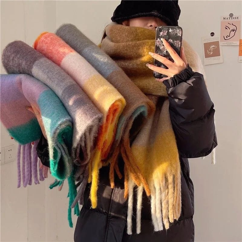 Plaid Fringe Scarf Women Autumn and Winter New 2022 Fashion Scarf Ladies Thickening Warm Shawl Dual-use Thick Couple Scarf Classic Wool Shawl Wrap