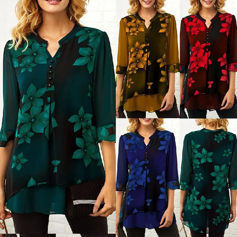 Printed Chiffon Shirt With Button Sleeves Silk Blend Satin Velvet