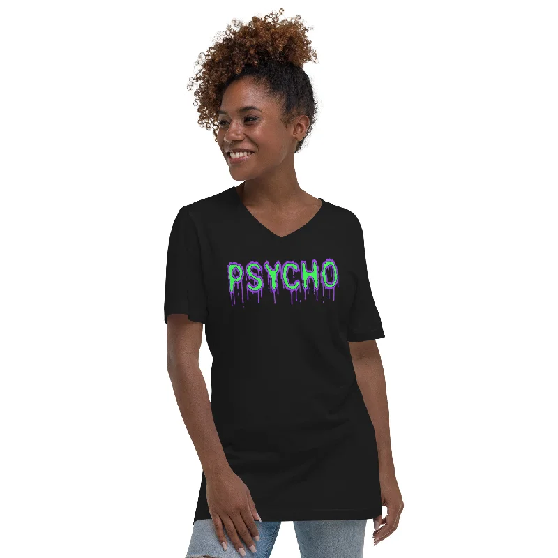 Psycho Mental Personality Women’s Short Sleeve V-Neck T-Shirt Jersey Fabric Tulle Fabric Batik Fabric