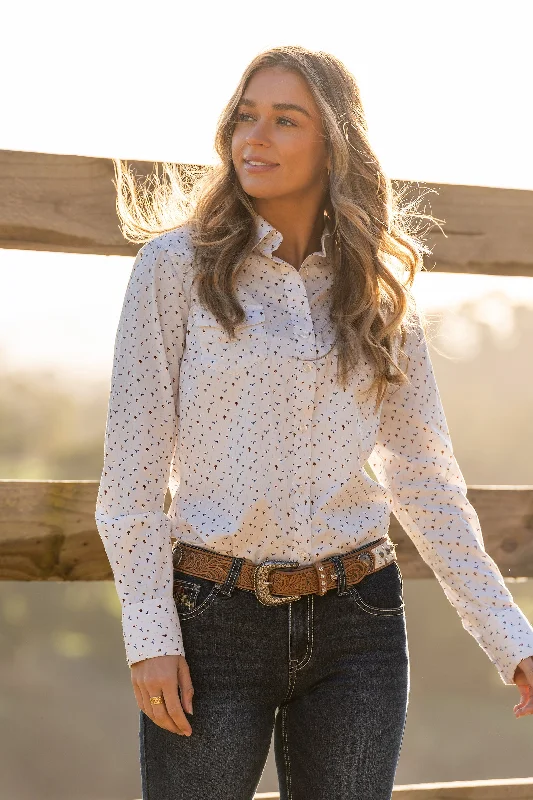 Pure Western Ladies Clara Print L/S Western Shirt - Ivory - P4W2127903 Houndstooth Herringbone Solid