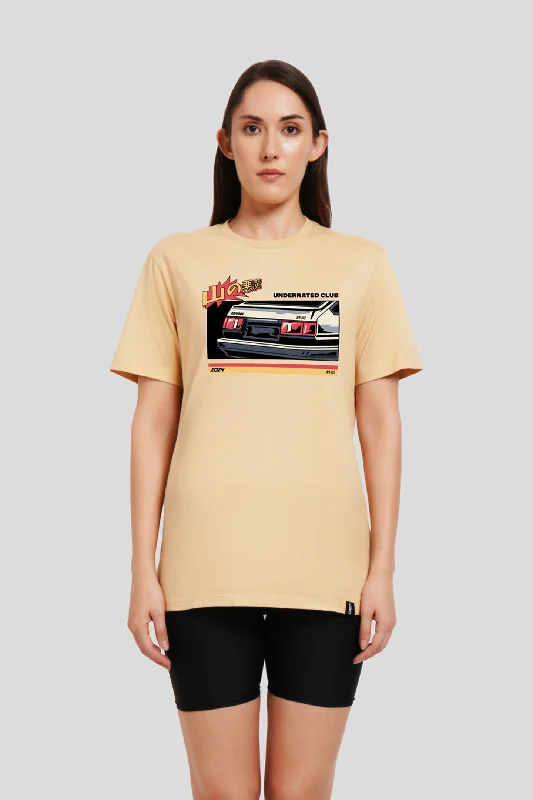 Rally Racer Beige Printed T-Shirt Oversized T-Shirt Spandex breathable