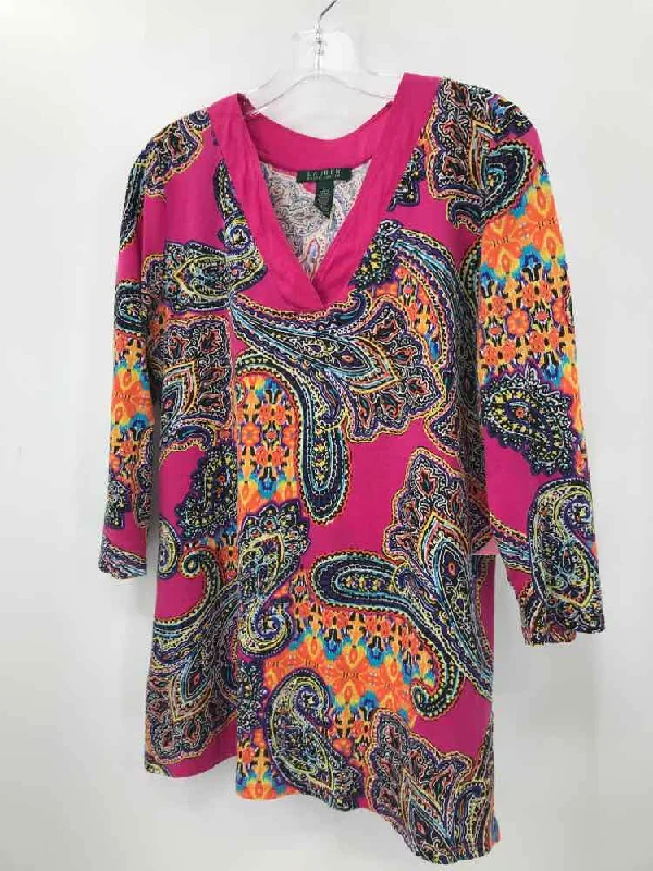 Pre-Owned Ralph Lauren Pink Size Large T-shirt Zippered Front Buttoned Front Snap Front