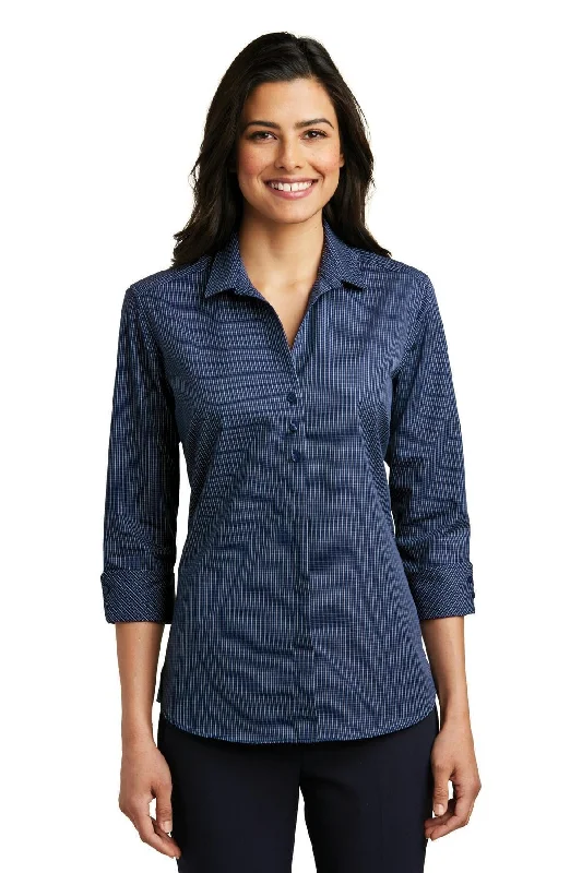 Port Authority Ladies 3/4-Sleeve Micro Tattersall Easy Care Shirt. LW643 Polka Dot Checkered Tartan