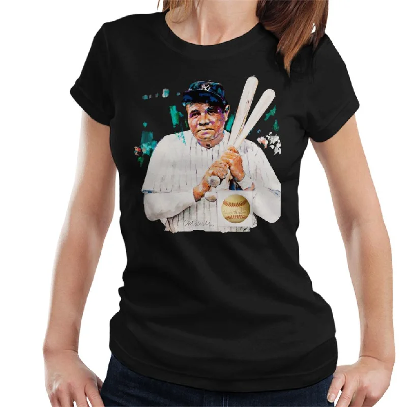 Sidney Maurer Original Portrait Of Giants Baseball Player Babe Ruth Women's T-Shirt Boxy Fit Fitted Loose