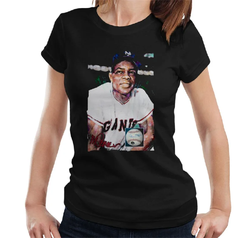 Sidney Maurer Original Portrait Of Giants Star Willie Mays Women's T-Shirt Casual Formal Business