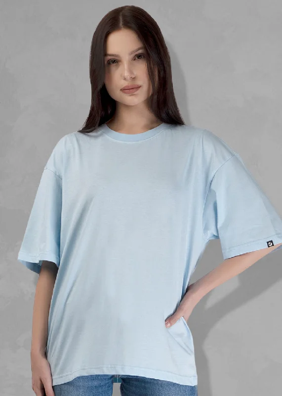 Solid Women Oversized T-Shirt - Sky Zippered Front Buttoned Front Snap Front