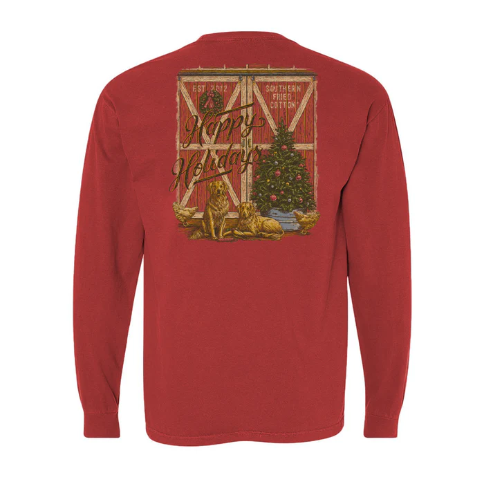 Southern Fried Cotton Christmas On The Farm Long Sleeve Tee Mesh Fabric Canvas Fabric Denim Fabric