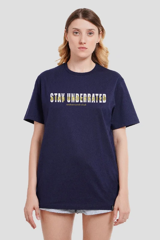 Stay Underrated Navy Blue Boyfriend Fit T-Shirt Women Mesh Canvas Denim