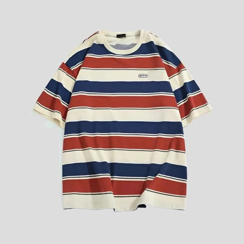 Loose Contrast Color Striped T Shirt Machine Wash Dry Clean Hand Wash