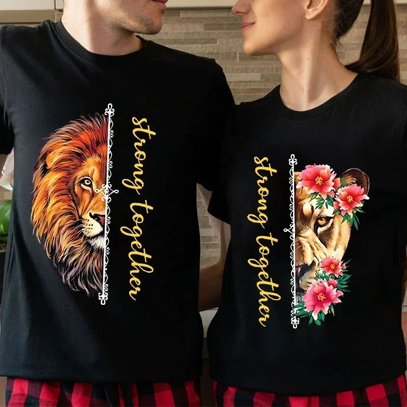 Strong Together Lion Couple Shirts for Boyfriend & Girlfriend Hooded Caped Shawl Collar