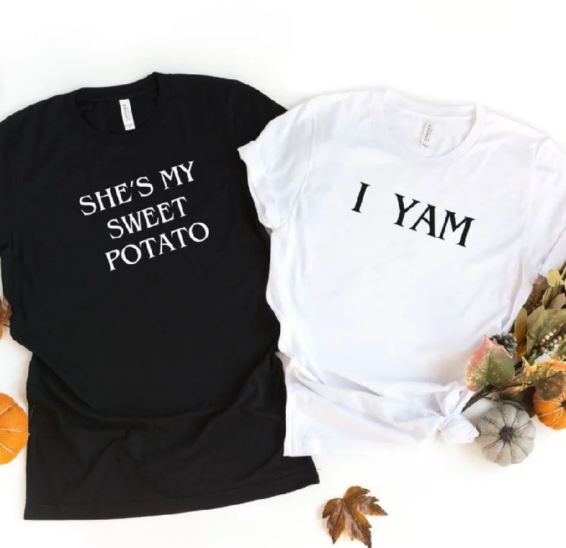 Sweet Potato & Yam Couple Funny Shirts Chenille Brocade Lace