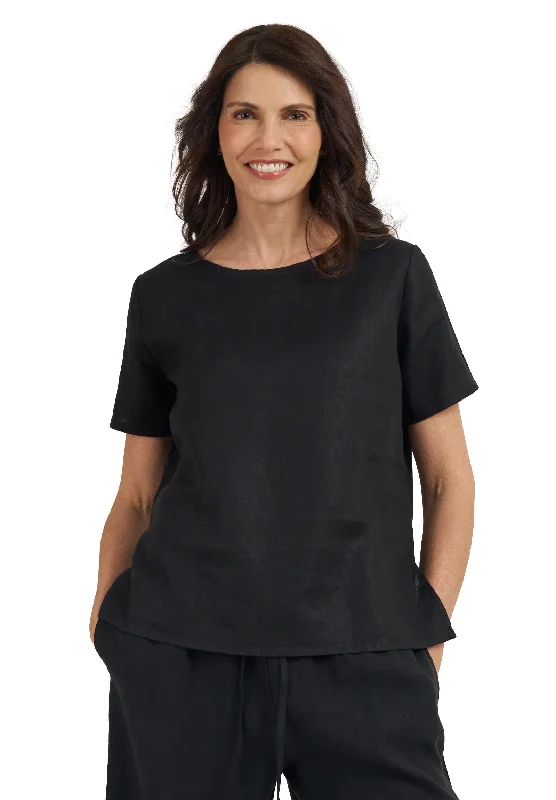 Teena-Linen Black T-Shirt Fleece Nylon Spandex