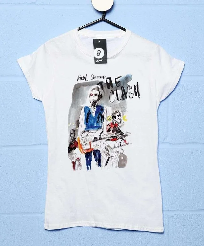 The Clash Paul Simonon On Stage Fitted Womens T-Shirt Notch Collar Peter Pan Collar Cowl Neck