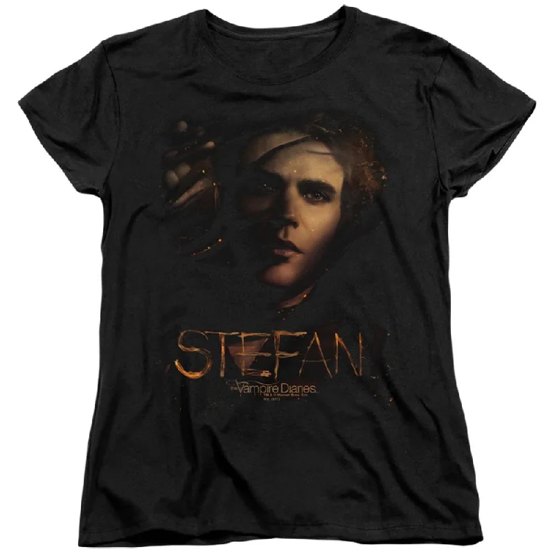 The Vampire Diaries Stefan Smokey Veil Women's 18/1 Cotton Short-Sleeve T-Shirt Zippered Buttoned Snapped