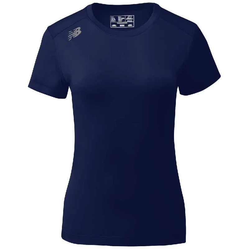 New Balance Women's Team Navy Short Sleeve Tech Tee Front Pockets Side Pockets Patch Pockets
