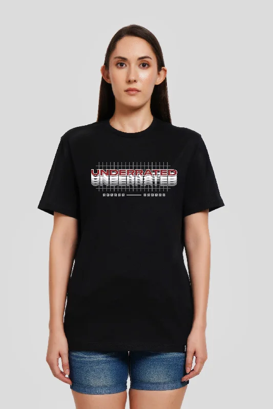 Underrated Free Style Typography Black Printed Boyfriend T-Shirt Mesh Blend Leather Blend Suede Blend