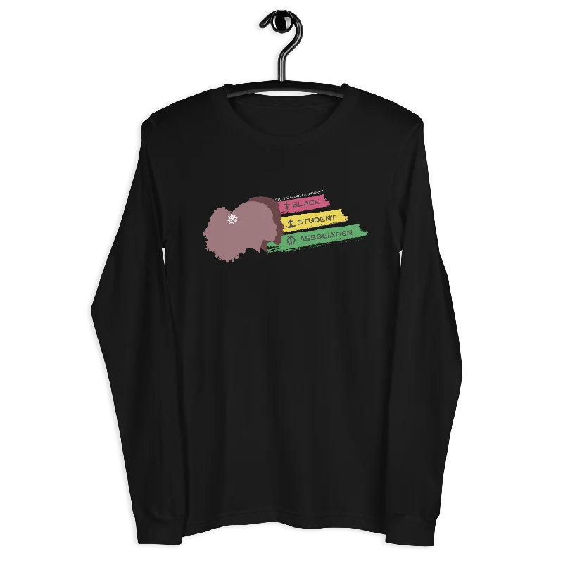 Unisex Long Sleeve T-Shirt | Black Student Association Logo Ribbed Striped Patterned