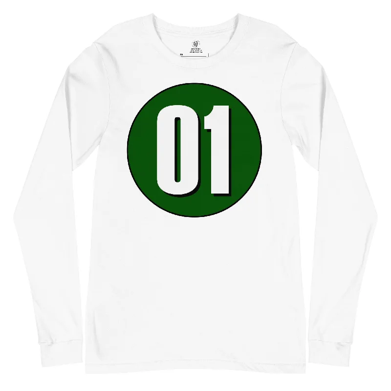 Unisex Long Sleeve Tee: White on Hunter Green 01 Basic T-Shirt Crew Neck Short Sleeve