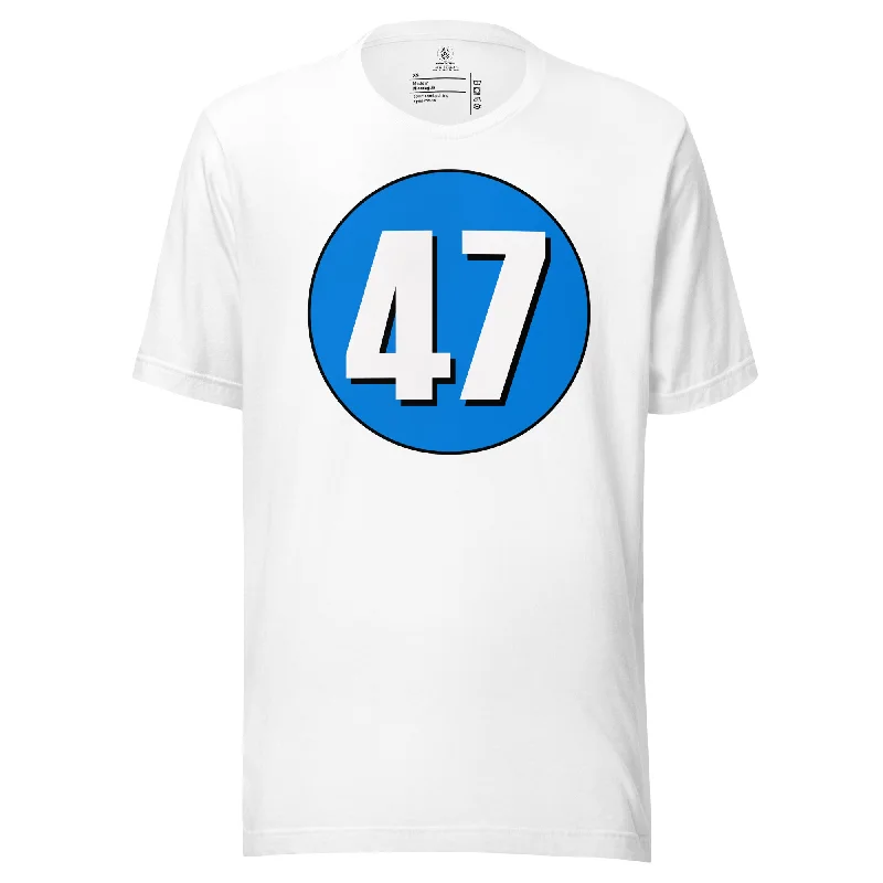 Unisex t-shirt: White on Blue 47 V-Neck T-Shirt Long Sleeve Cotton