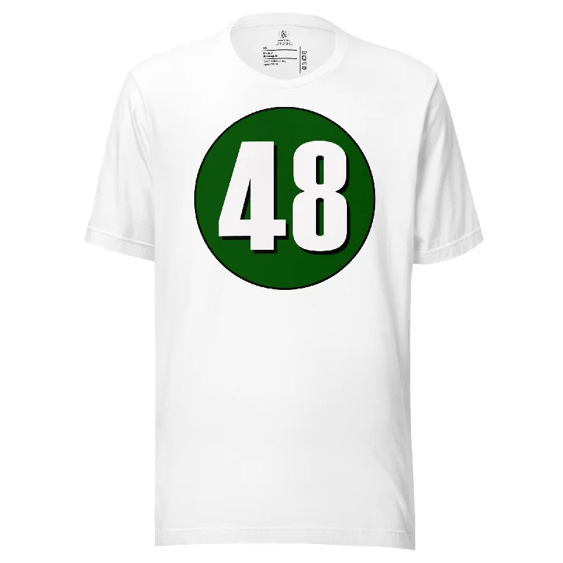 Unisex t-shirt: White on Hunter Green 48 Machine Wash Dry Clean Hand Wash